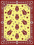 Maroon Leaf Stars Floral Border Rug