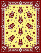 Maroon Leaf Stars Floral Border Rug