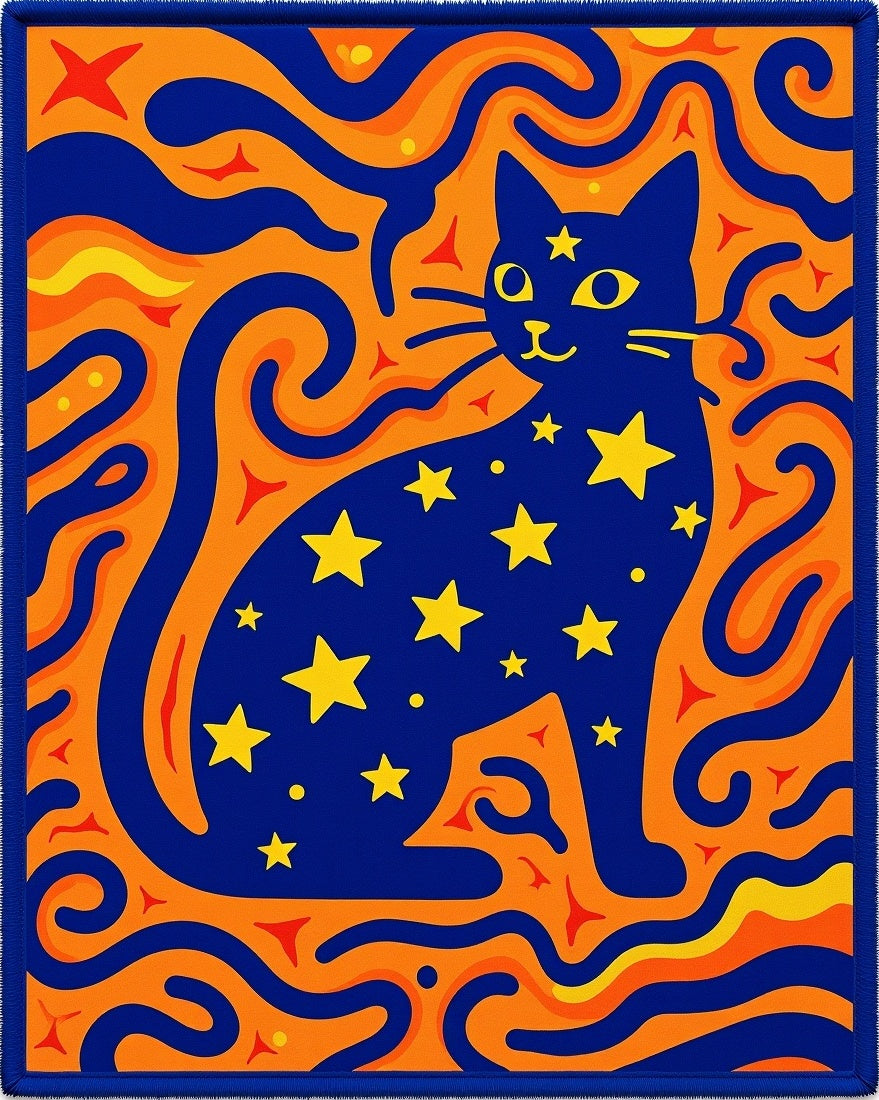 Cosmic Blue Starry Cat Swirls Rug