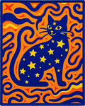 Cosmic Blue Starry Cat Swirls Rug