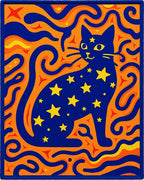 Cosmic Blue Starry Cat Swirls Rug