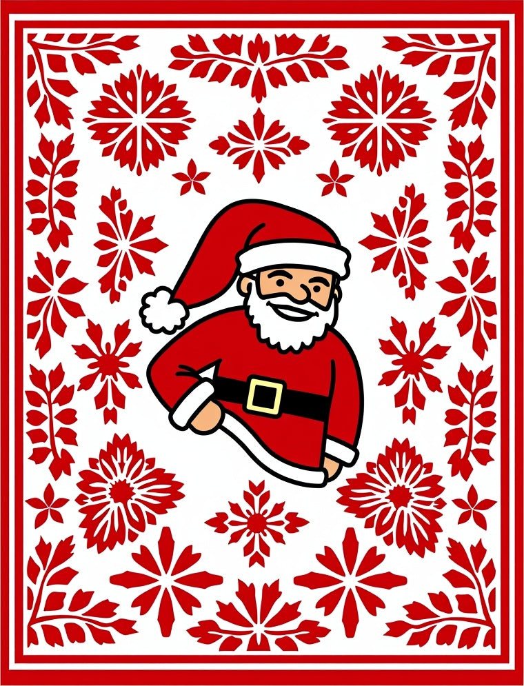 Red Holiday Christmas Santa Snowflakes Rug