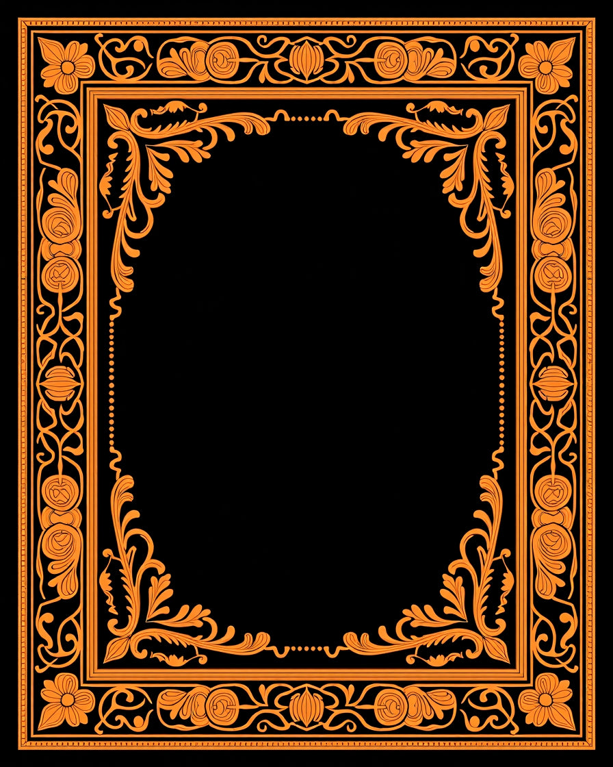 Orange Floral Scroll Frame Rug