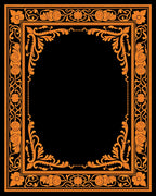 Orange Floral Scroll Frame Rug