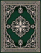 Emerald Green Cream Scroll Medallion Rug