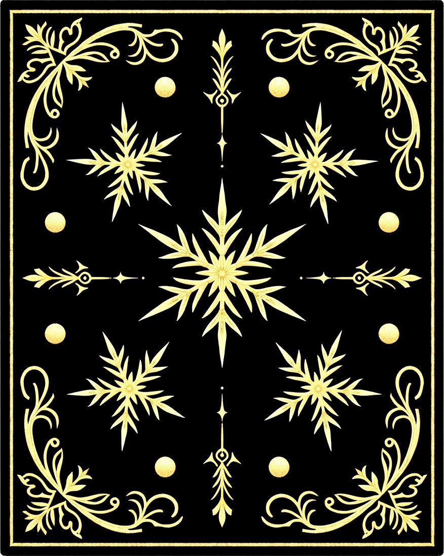 Elegant Gold Black Winter Snowflake Swirl Rug