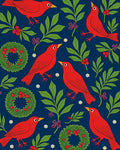 Red Cardinals With Holly Wreaths Rug