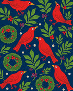 Red Cardinals With Holly Wreaths Rug