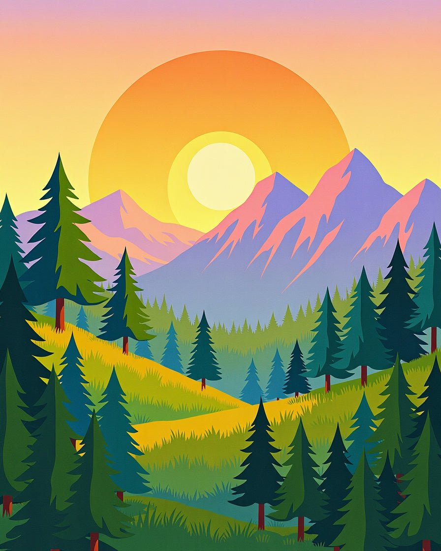 Sunlit Verdant Forest Mountain Landscape Rug