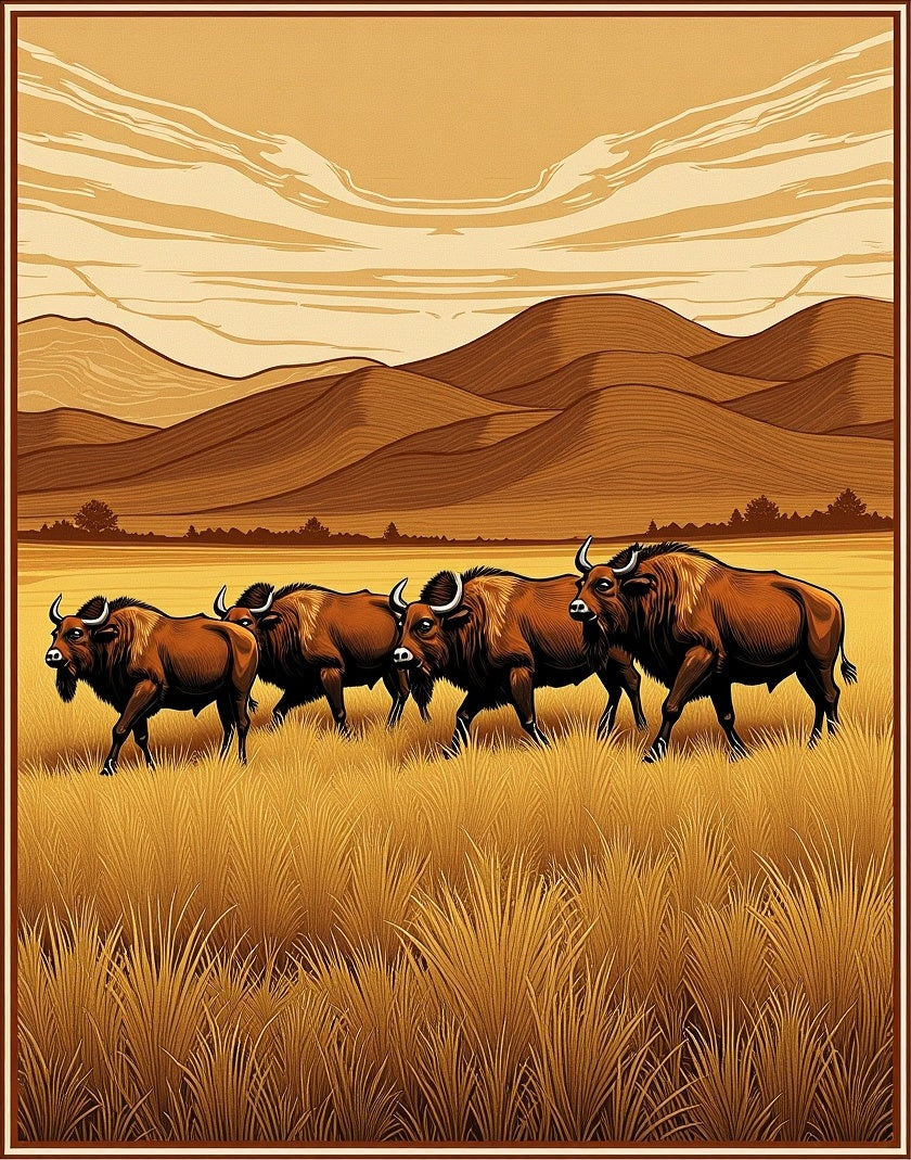 Golden Bison Herd Landscape Rug