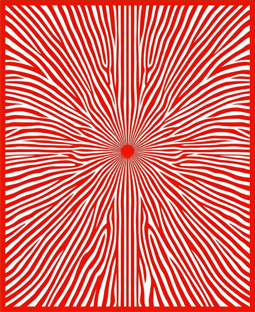 Crimson Radial Wave Line Art Rug