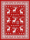 Red White Reindeer Snowflakes Border Rug