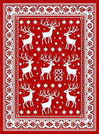 Red White Reindeer Snowflakes Border Rug