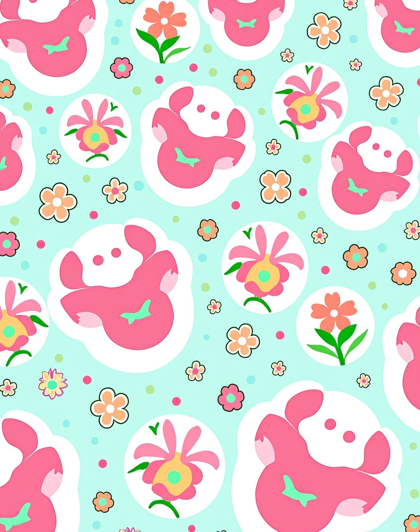 Whimsical Pink Characters Floral Medley Rug