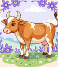 Whimsical Brown Cow Floral Meadow Rug