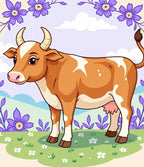 Whimsical Brown Cow Floral Meadow Rug