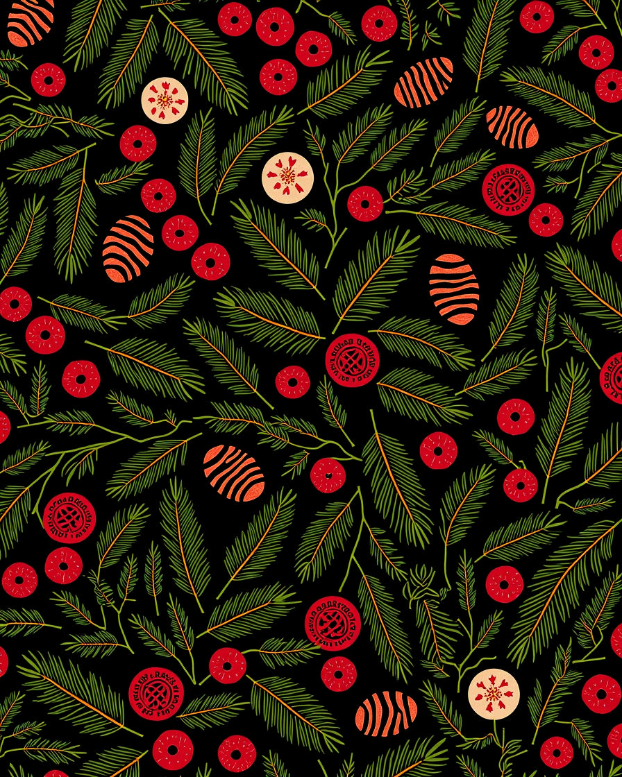 Seasonal Pine Berry Festive Ornate Rug
