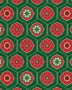 Red Green Hexagonal Floral Medallion Rug