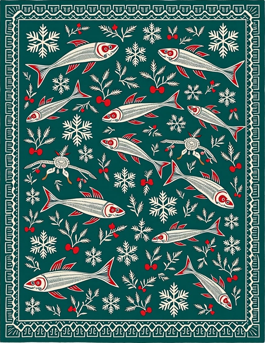 Deep Teal Fish Snowflake Bounty Rug