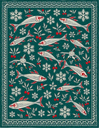 Deep Teal Fish Snowflake Bounty Rug