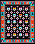 Colorful Cat Faces Bordered Rug