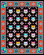 Colorful Cat Faces Bordered Rug