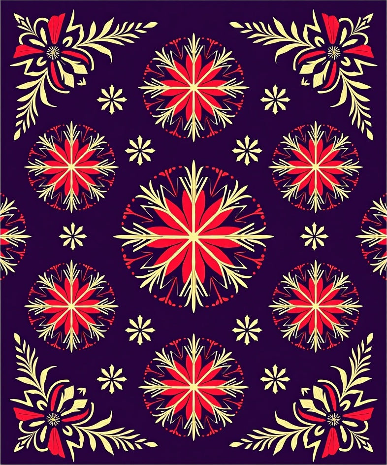 Vibrant Red Yellow Floral Medallion Rug