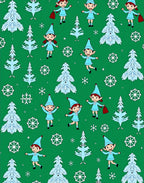 Whimsical Elf Snowflakes Green Christmas Trees Rug