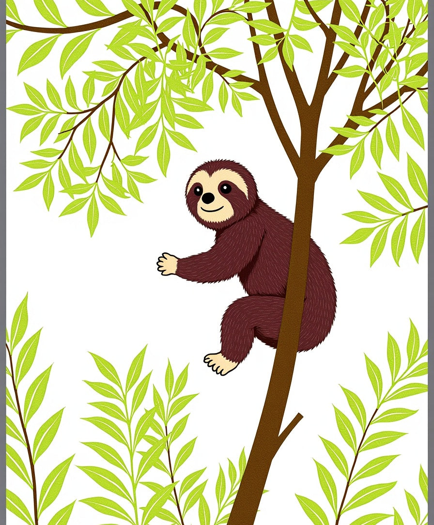 Brown Sloth Perched Among Green Leaves Rug