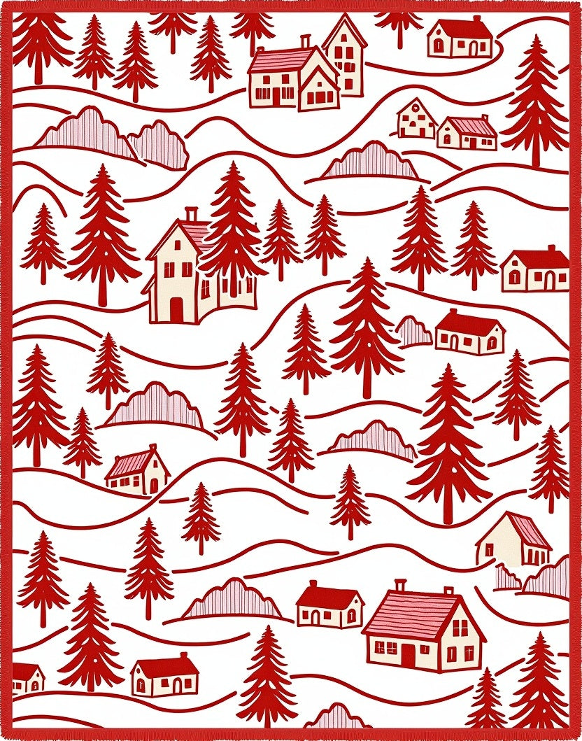 Scenic Red Village Evergreen Hills Rug