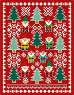 Red Christmas Gnomes Fir Trees Snowflakes Rug