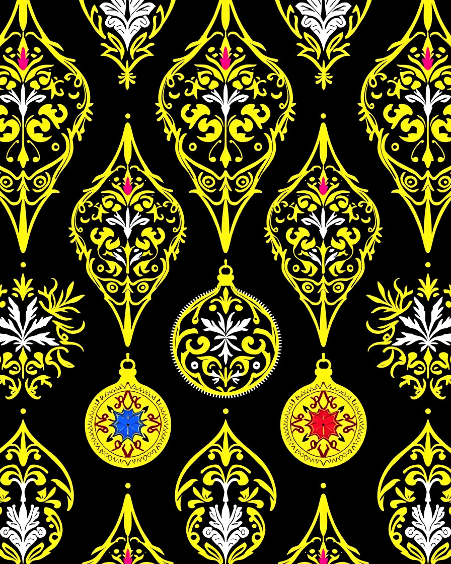 Yellow Black Ornate Medallion Ornament Rug