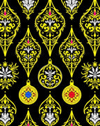Yellow Black Ornate Medallion Ornament Rug