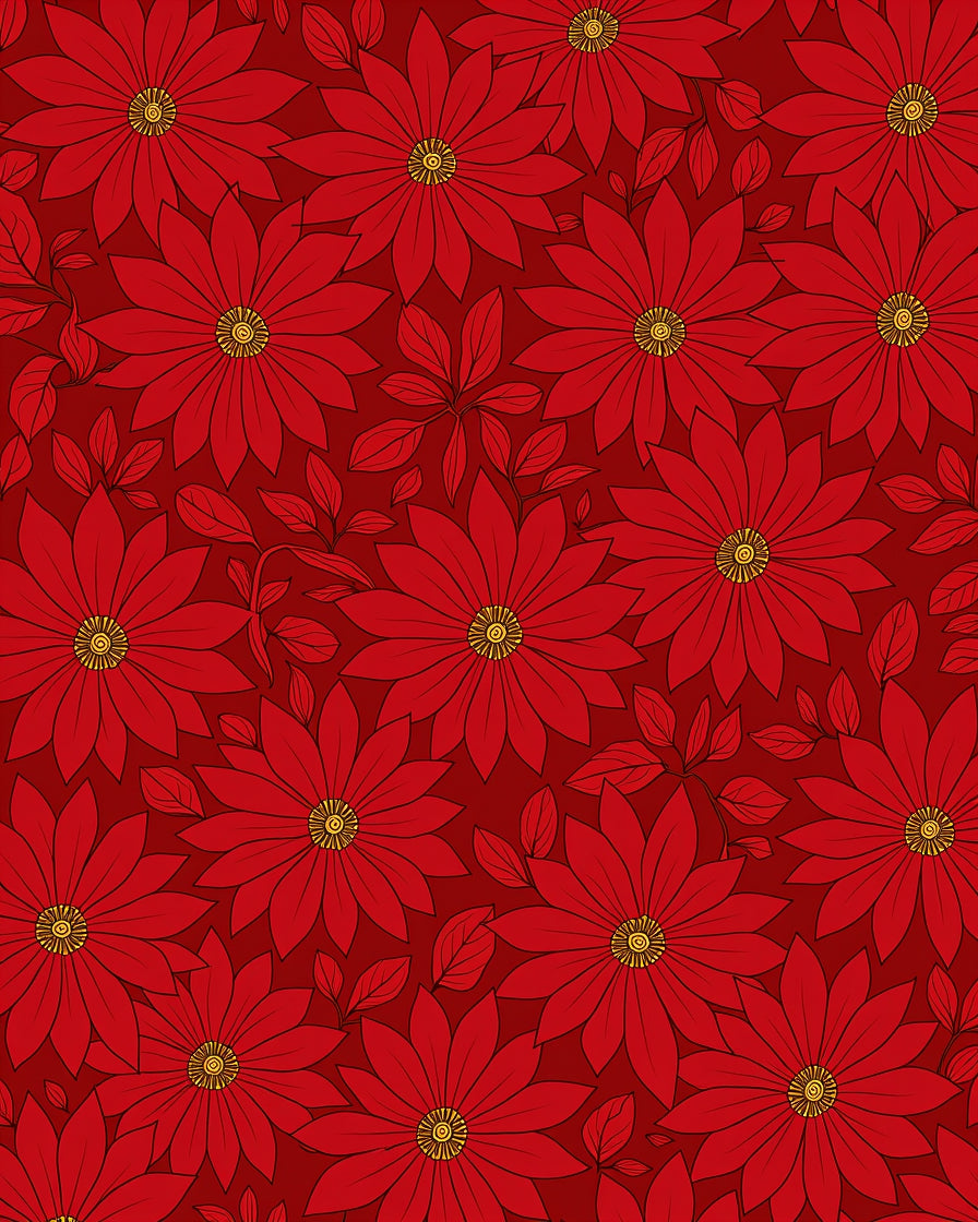 Scarlet Red Floral Bloom Garden Rug