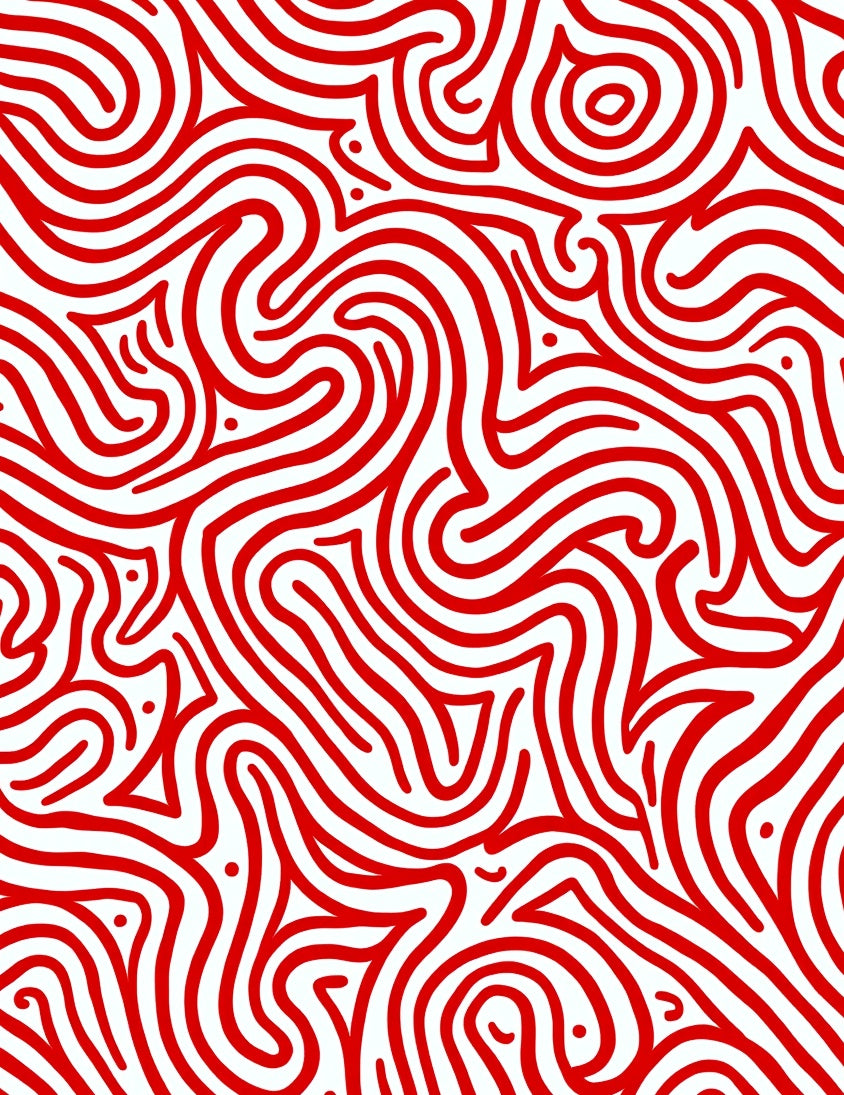 Vibrant Red Abstract Swirl Rug