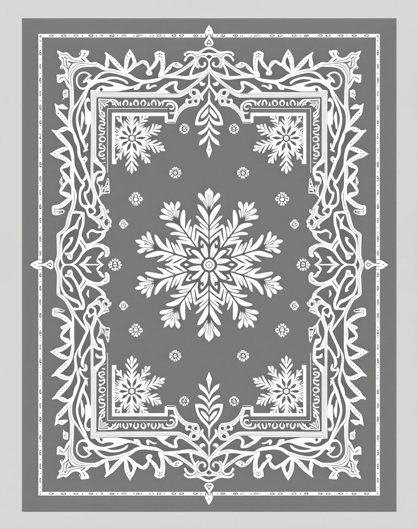 Winter Snowflake Mandala Gray Rug