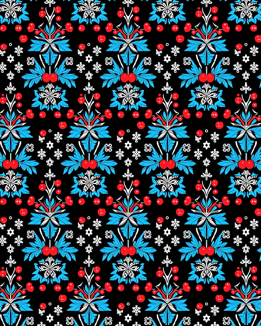 Crimson Cherry Blue Foliage Medallion Rug