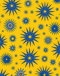 Golden Yellow Blue Sunburst Medallions Rug