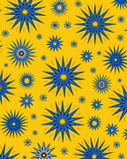 Golden Yellow Blue Sunburst Medallions Rug