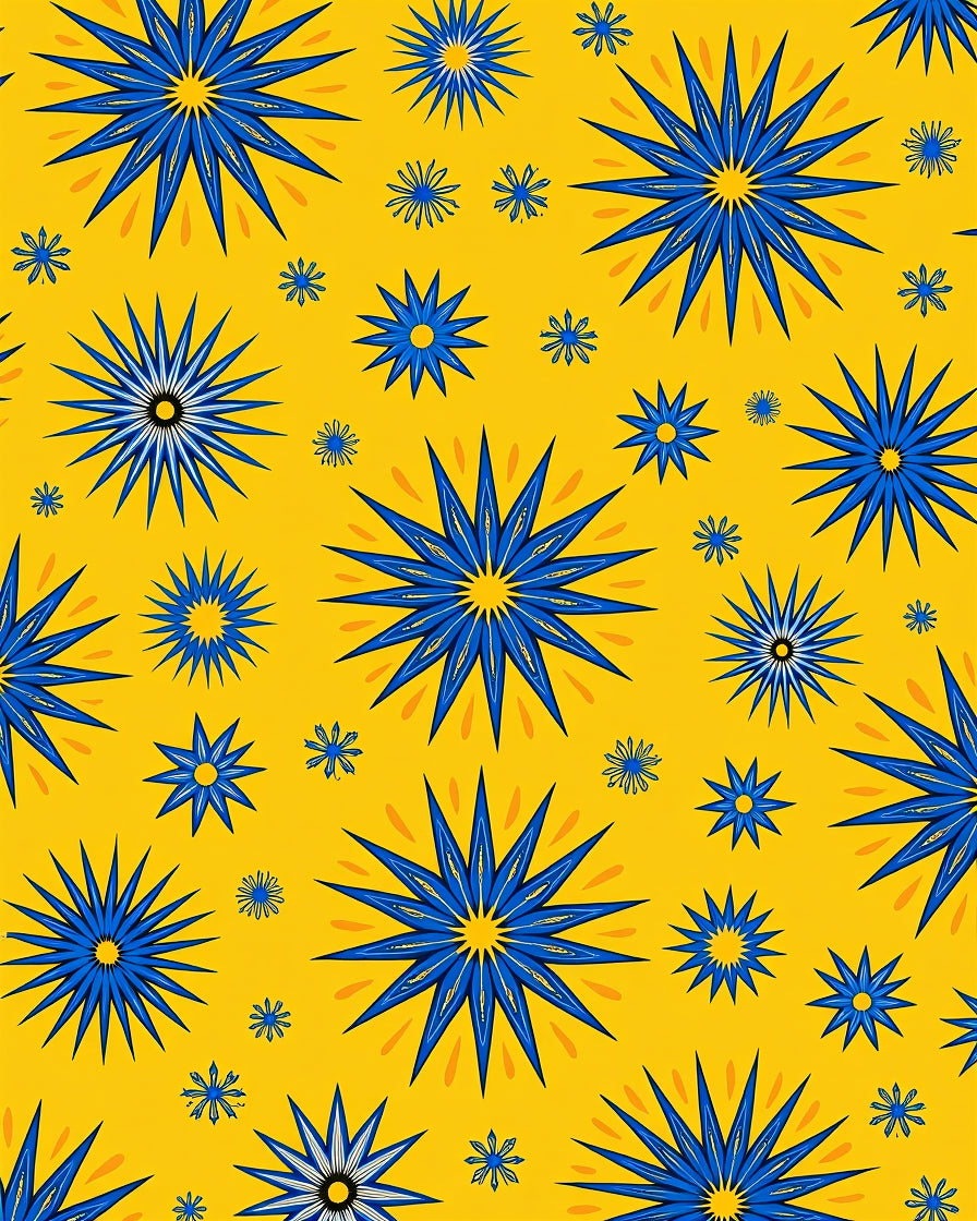 Golden Yellow Blue Sunburst Medallions Rug