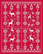 Red Festive Deer Snowflakes Nordic Rug