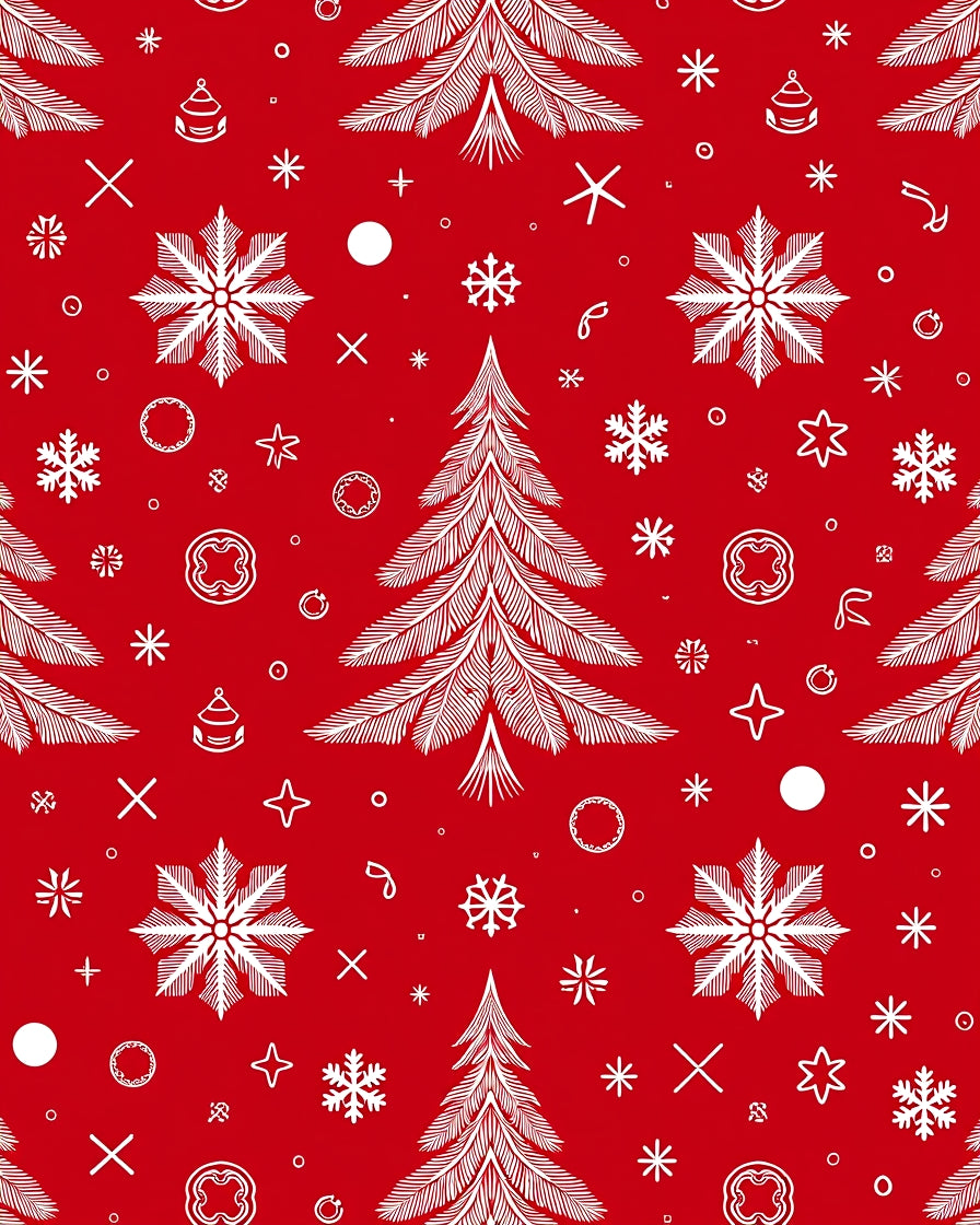 Festive Red White Christmas Tree Snowflakes Rug