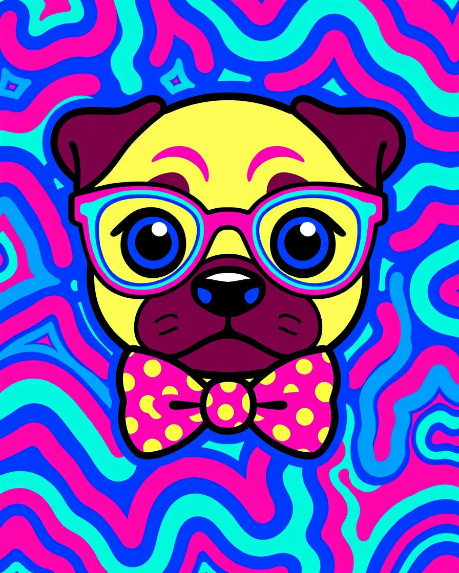 Vibrant Pug Psychedelic Bowtie Rug