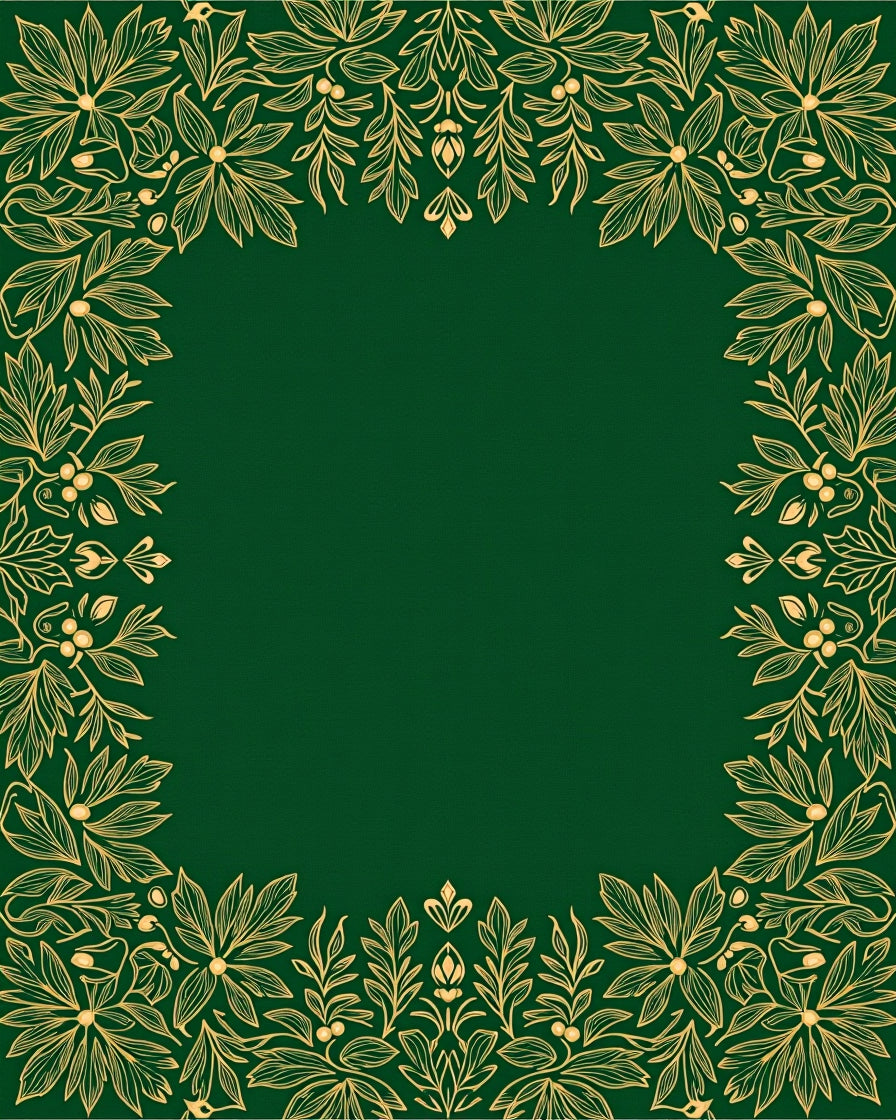 Emerald Green Golden Floral Border Rug