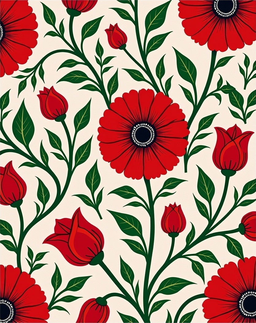 Radiant Red Floral Vine Background Rug