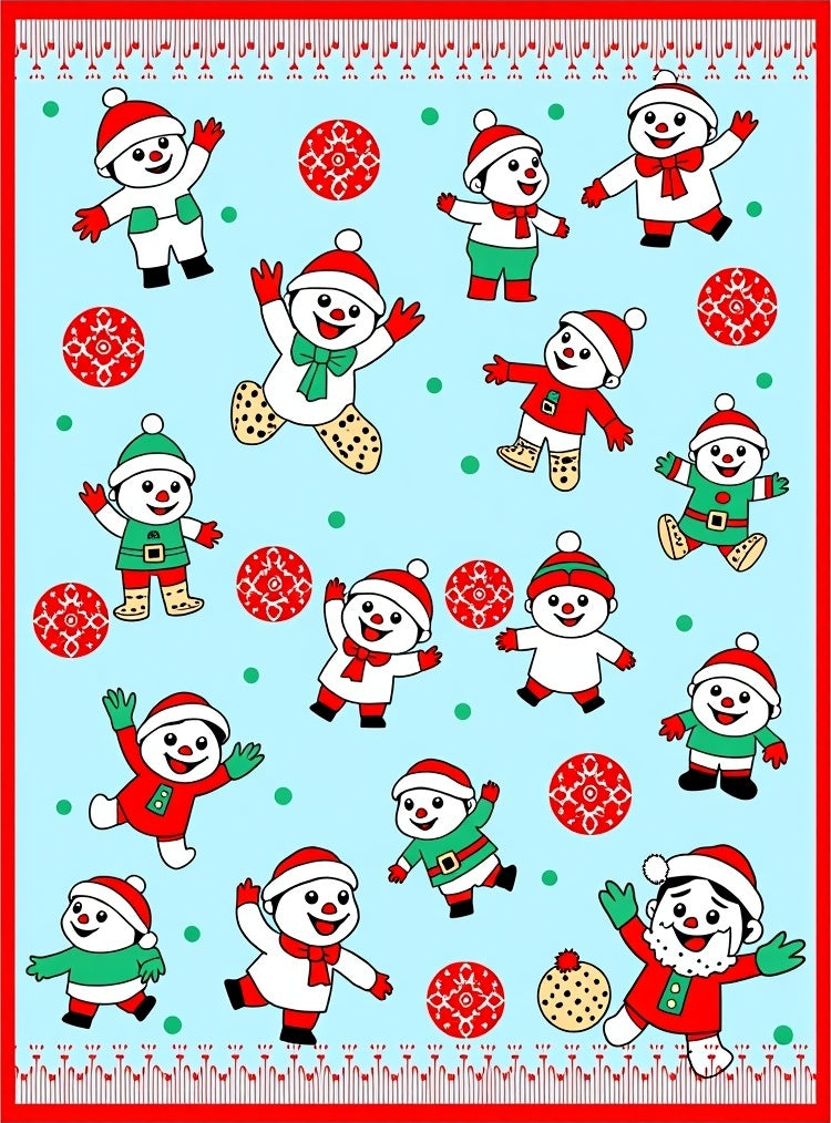Festive Snowmen Red Green Light Blue Rug