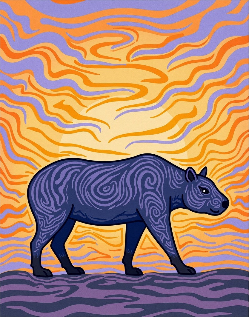 Purple Tapir Orange Swirl Sky Rug