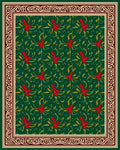 Rich Emerald Red Floral Scroll Border Rug