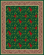 Rich Emerald Red Floral Scroll Border Rug