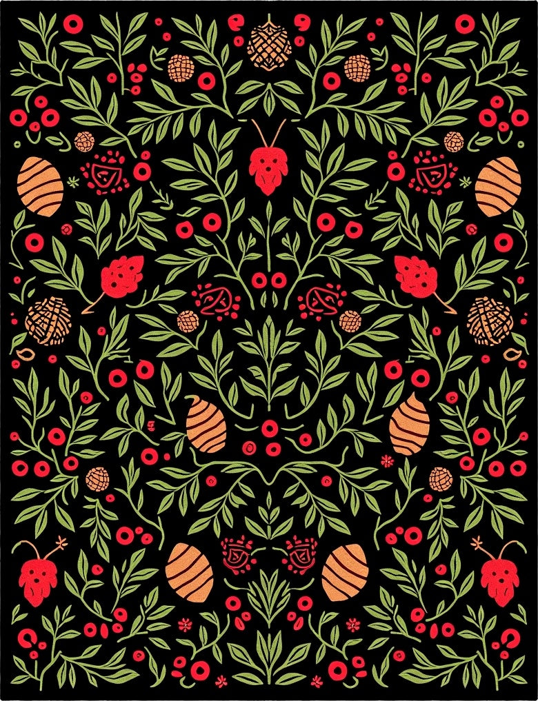 Black Berry Vine Floral Garden Rug